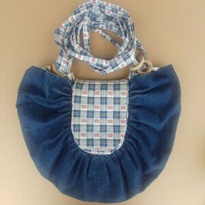 Handmade reversible pig pattern blue bag purse